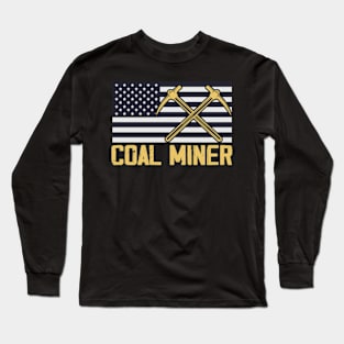 Coal Miner Flag American Patriotic Distressed Long Sleeve T-Shirt